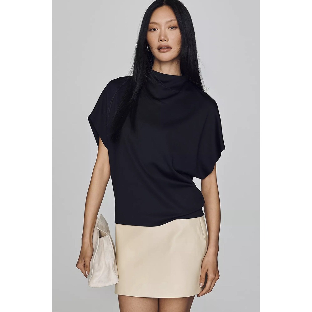 By Anthropologie Whitley Mock Neck Top Solid Black MSRP $98 NWT SIZE M